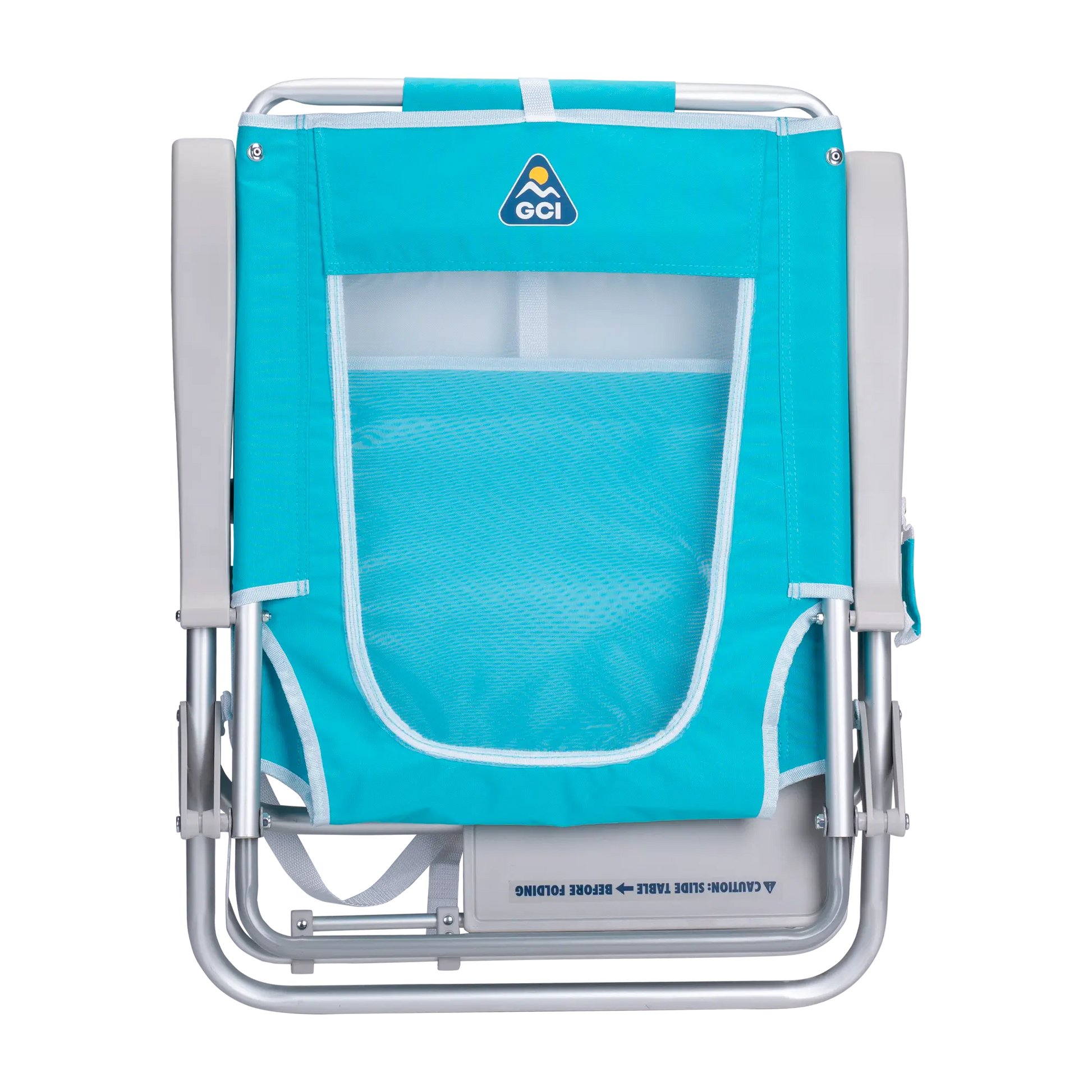 Sand-Friendly Big Surf with Slide Table - Choice 334 - Low-Profile Reclining Beach Chair with Backpack Straps Detail