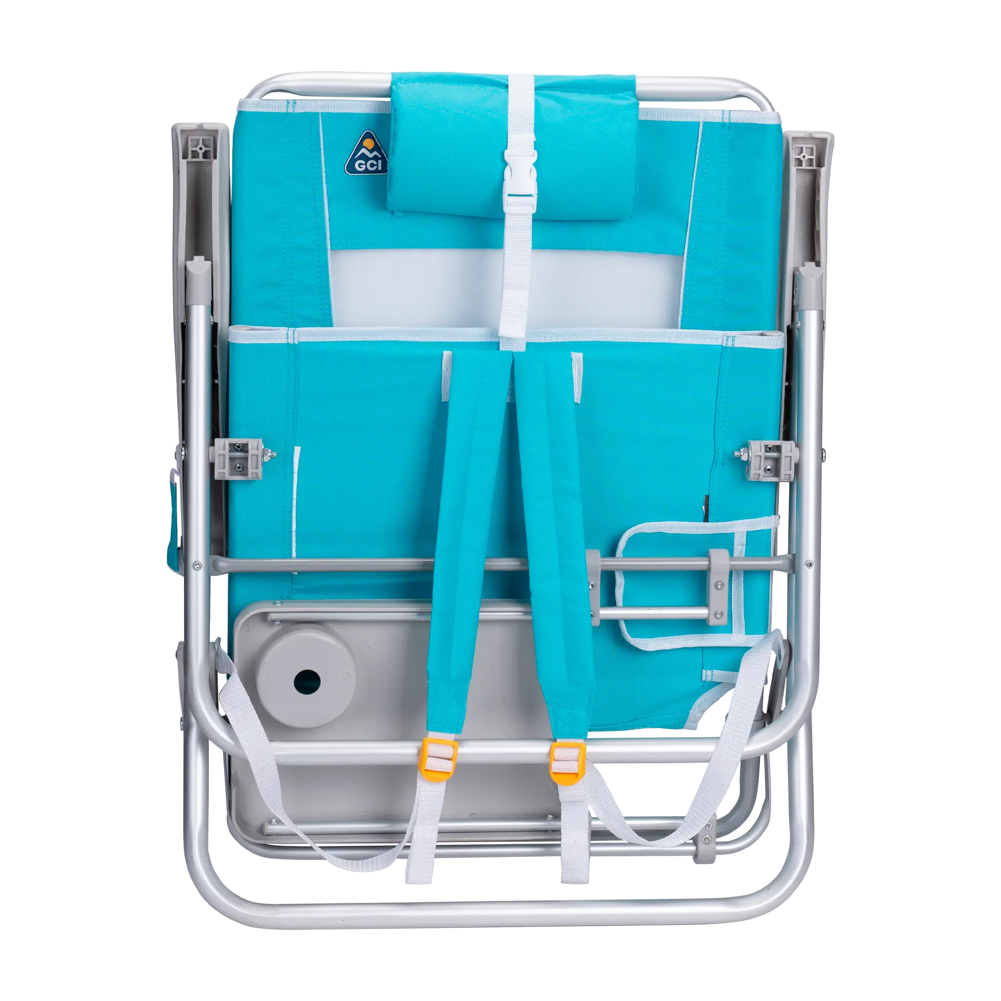 Sand-Friendly Big Surf with Slide Table - Choice 334 - Low-Profile Reclining Beach Chair with Backpack Straps Detail