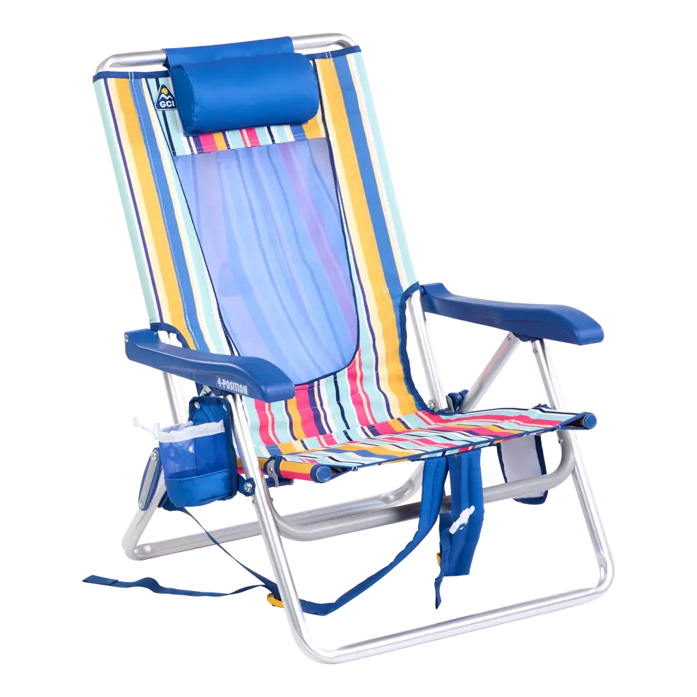 Sand-Friendly Backpack Beach Chair - Choice 709 - Portable Heavy-Duty Low Boy Chair for Ocean Side - Multi Stripe