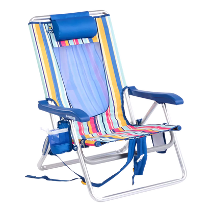 Sand-Friendly Backpack Beach Chair - Choice 709 - Portable Heavy-Duty Low Boy Chair for Ocean Side - Multi Stripe