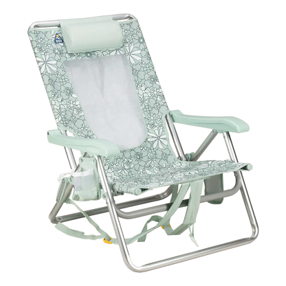 Sand-Friendly Backpack Beach Chair - Choice 709 - Portable Heavy-Duty Low Boy Chair for Ocean Side - Floral Pastel Green
