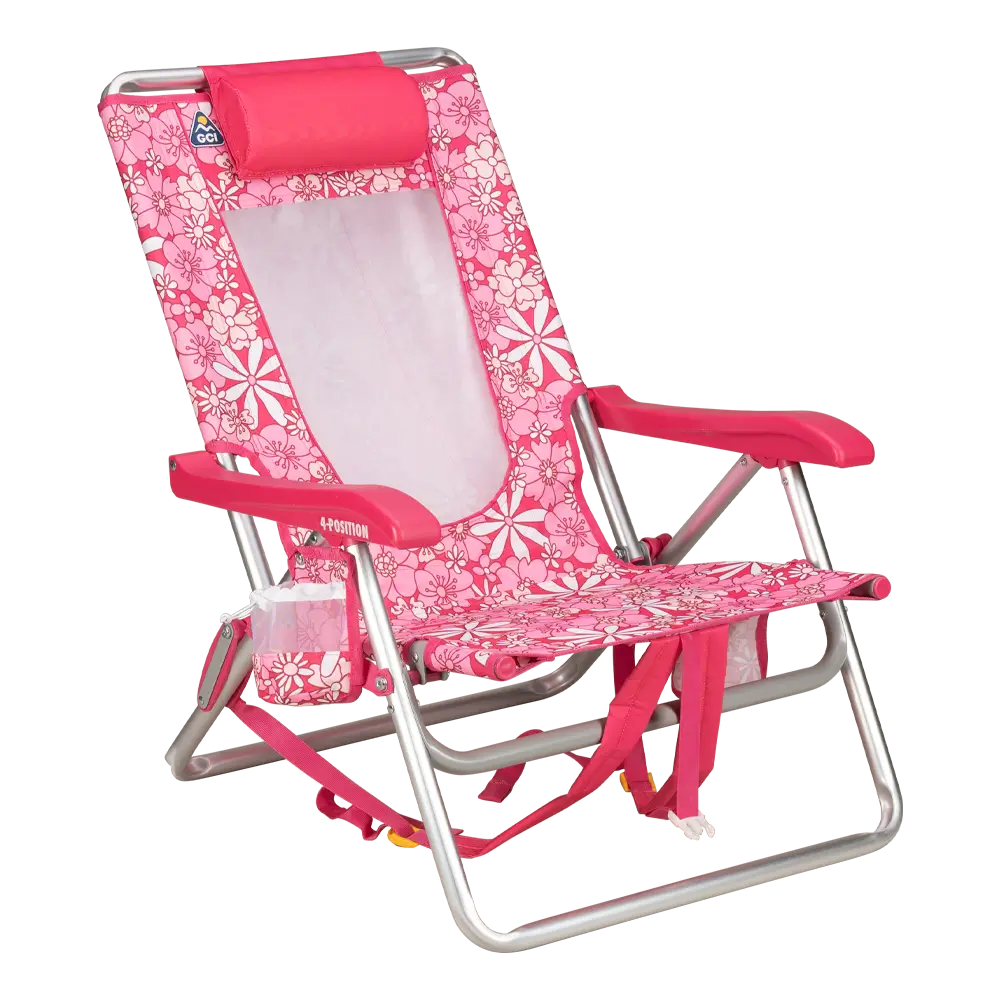 Sand-Friendly Backpack Beach Chair - Choice 709 - Portable Heavy-Duty Low Boy Chair for Ocean Side - Floral Sport Pink