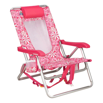 Sand-Friendly Backpack Beach Chair - Choice 709 - Portable Heavy-Duty Low Boy Chair for Ocean Side - Floral Sport Pink