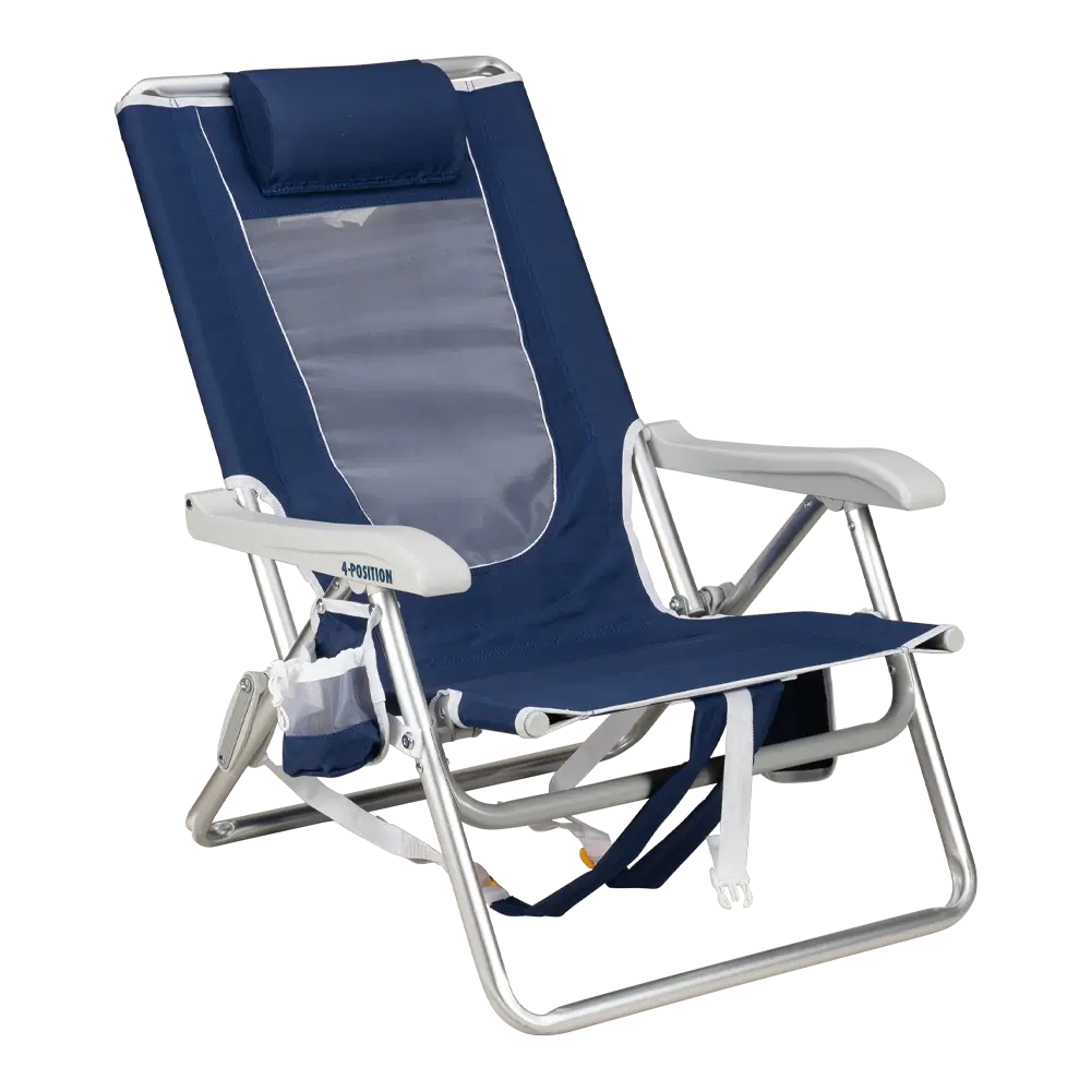 Sand-Friendly Backpack Beach Chair - Choice 709 - Portable Heavy-Duty Low Boy Chair for Ocean Side - Nautical Blue