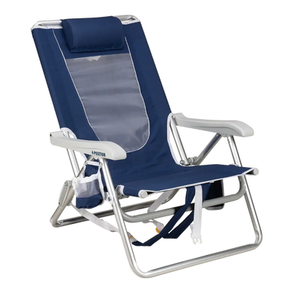 Sand-Friendly Backpack Beach Chair - Choice 709 - Portable Heavy-Duty Low Boy Chair for Ocean Side - Nautical Blue