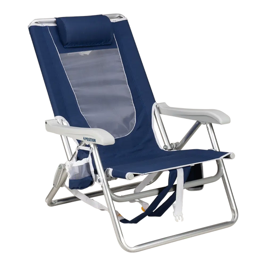 Sand-Friendly Backpack Beach Chair - Choice 709 - Portable Heavy-Duty Low Boy Chair for Ocean Side - Nautical Blue