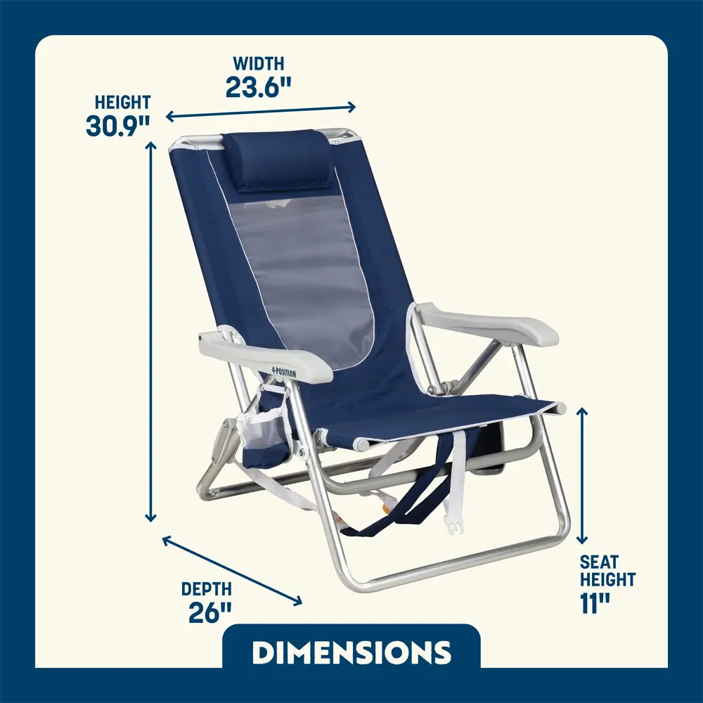 Sand-Friendly Backpack Beach Chair - Choice 709 - Portable Heavy-Duty Low Boy Chair for Ocean Side Detail