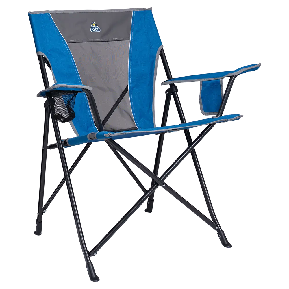 Telescoping Frame Comfort Quad Chair - Choice 989 - Pico Compact Folding Camp Chair with Carry Bag - Heathered Royal