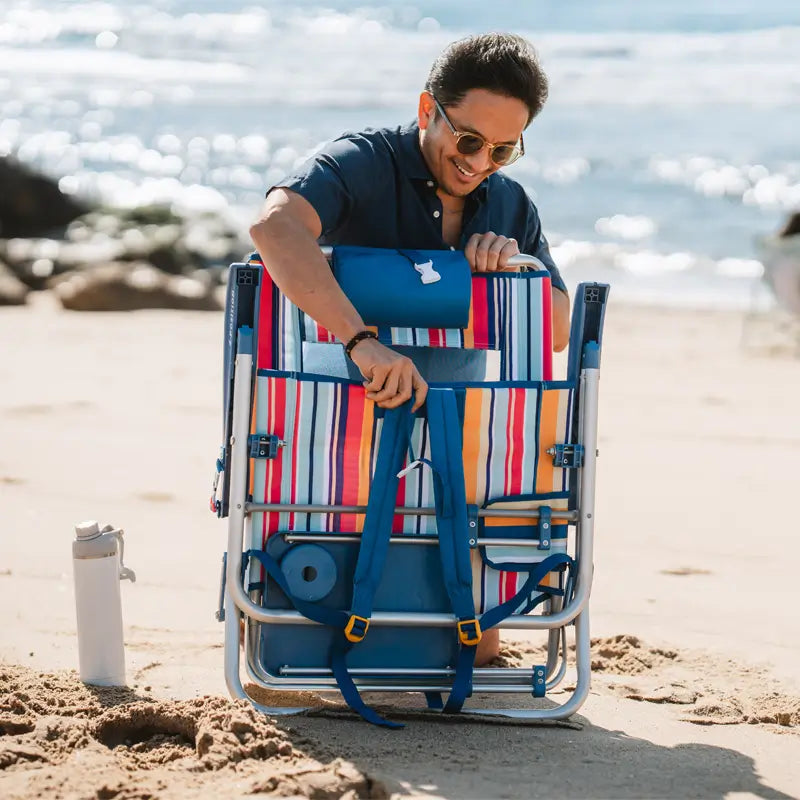 Sand-Friendly Big Surf with Slide Table - Choice 334 - Low-Profile Reclining Beach Chair with Backpack Straps Detail