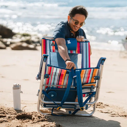 Sand-Friendly Big Surf with Slide Table - Choice 334 - Low-Profile Reclining Beach Chair with Backpack Straps Detail