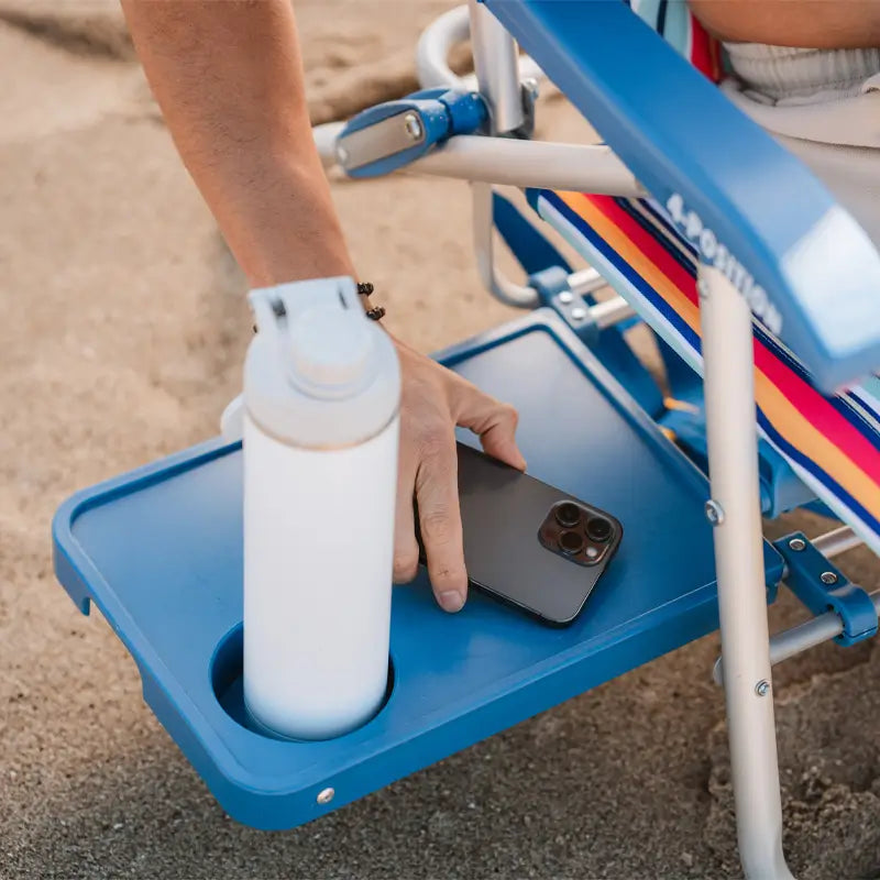 Sand-Friendly Big Surf with Slide Table - Choice 334 - Low-Profile Reclining Beach Chair with Backpack Straps Detail