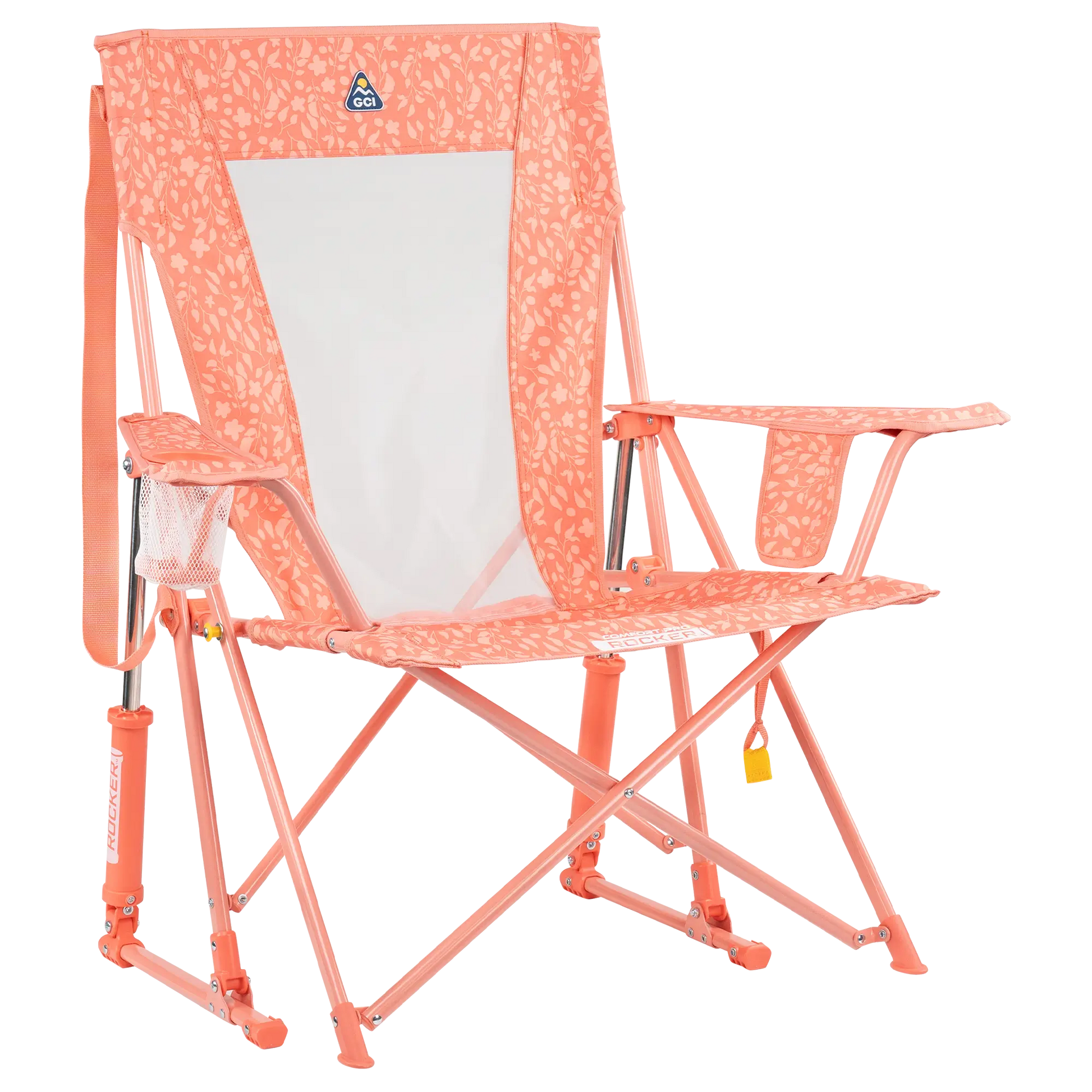Premium All-Weather Comfort Pro Rocker - Choice 375 - Heavy-Duty Kickback Rocker with Beverage Holder - Coral Garden