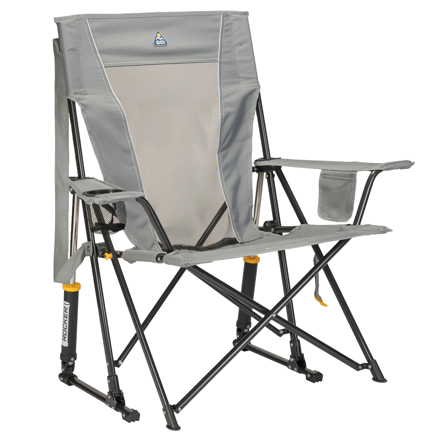 Premium All-Weather Comfort Pro Rocker - Choice 375 - Heavy-Duty Kickback Rocker with Beverage Holder - Mercury Gray
