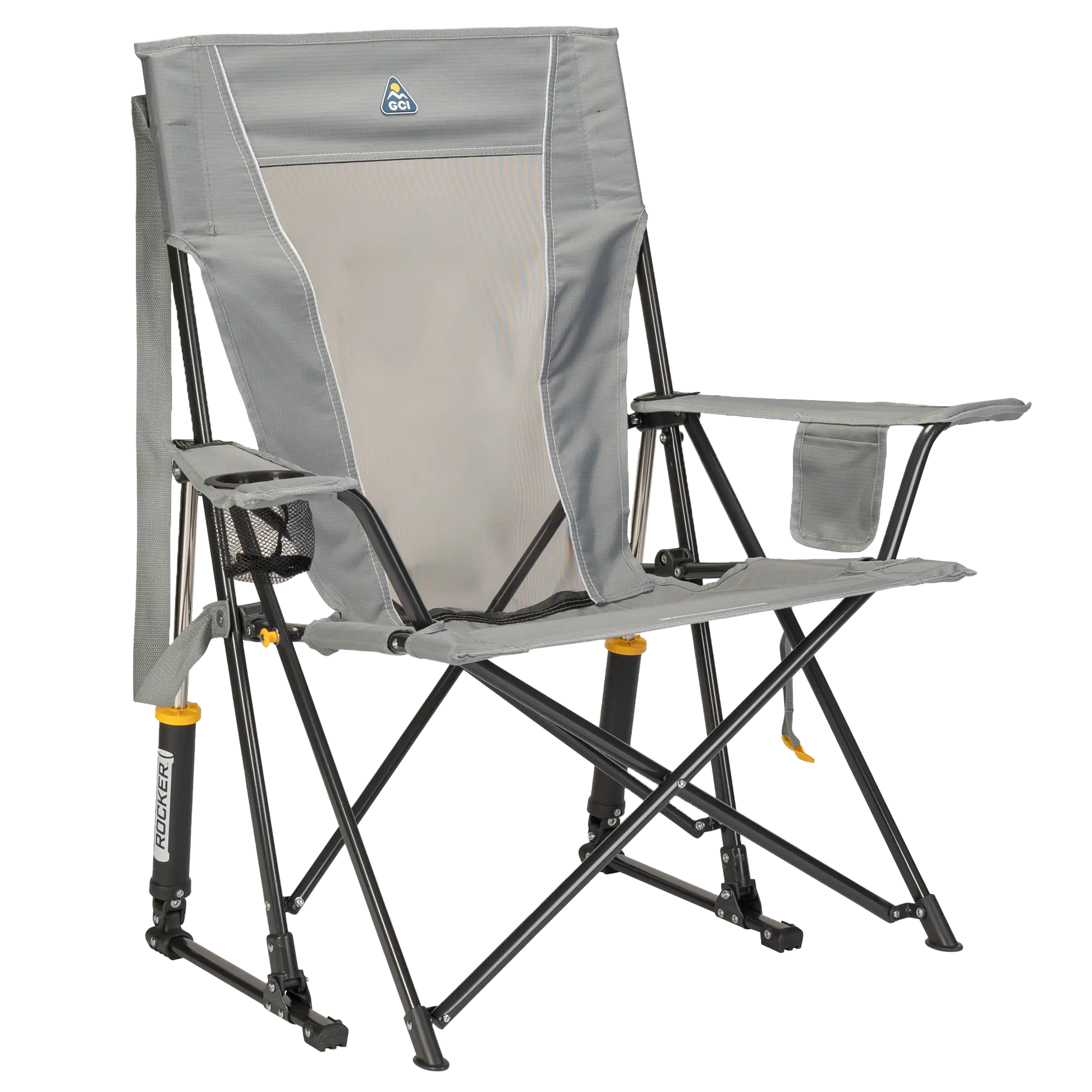 Premium All-Weather Comfort Pro Rocker - Choice 375 - Heavy-Duty Kickback Rocker with Beverage Holder - Mercury Gray