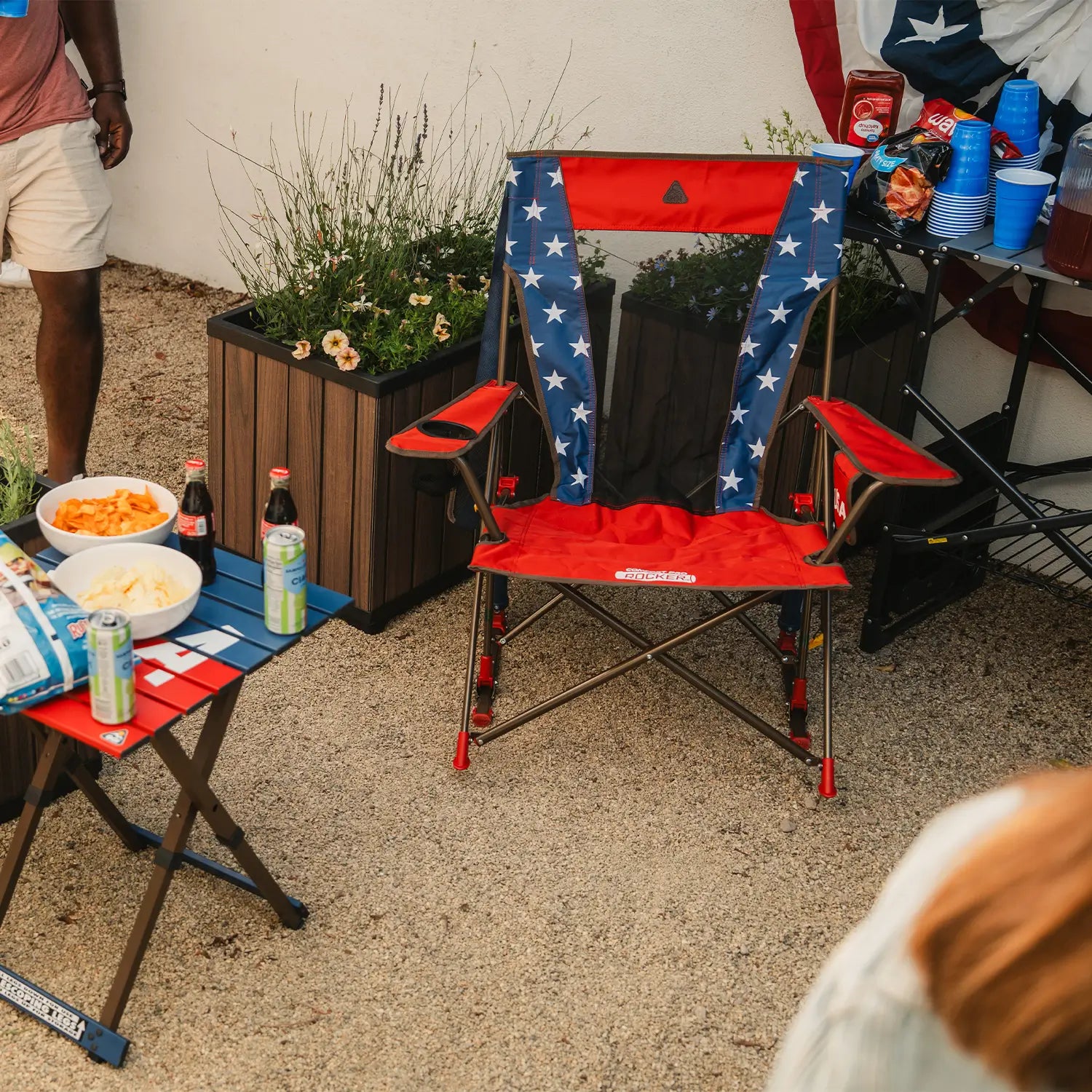 Heavy-Duty Freestyle Comfort Pro Rocker - USA Anniversary Deluxe - Choice 424 - Heavy-Duty Kickback Rocker with Beverage Holder Detail
