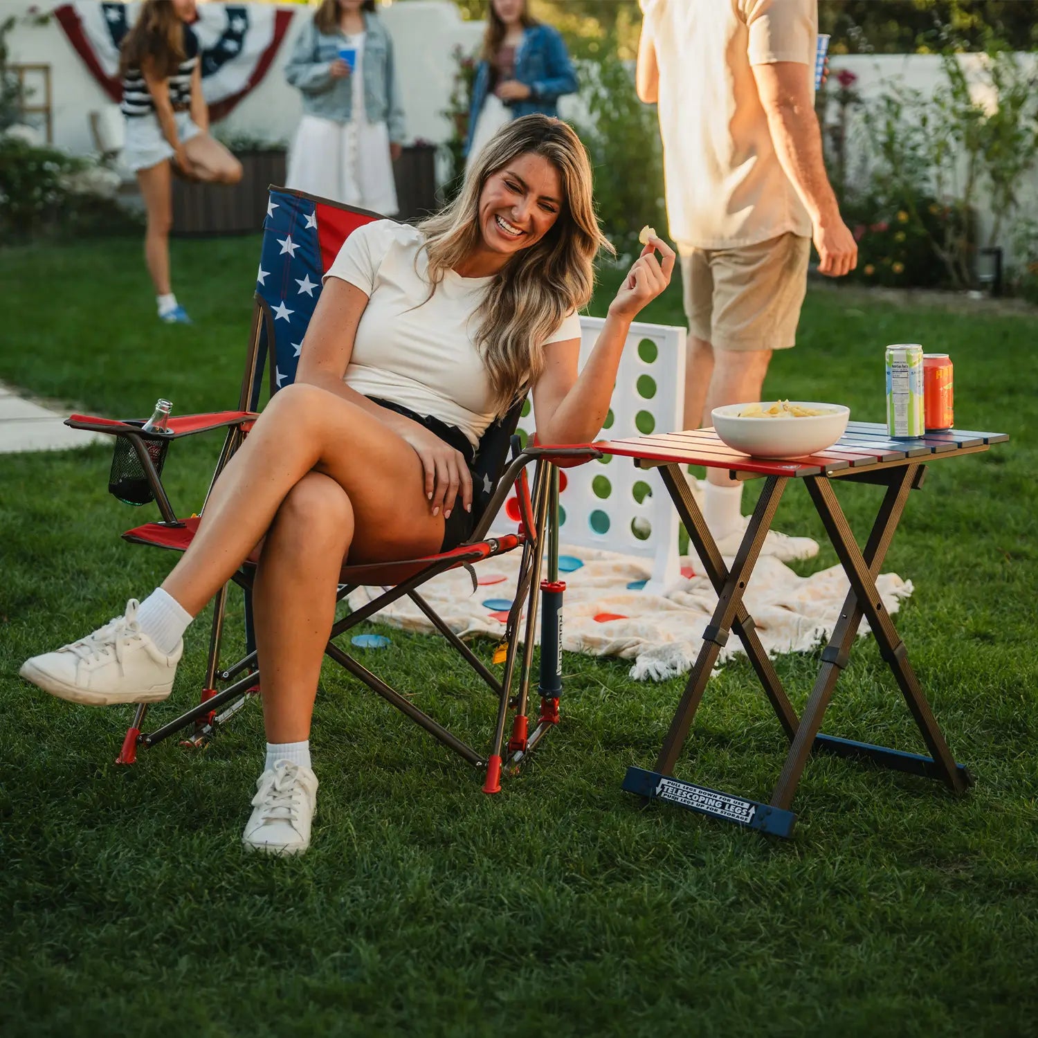 Heavy-Duty Freestyle Comfort Pro Rocker - USA Anniversary Deluxe - Choice 424 - Heavy-Duty Kickback Rocker with Beverage Holder Detail