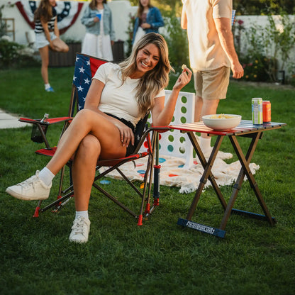 Heavy-Duty Freestyle Comfort Pro Rocker - USA Anniversary Deluxe - Choice 424 - Heavy-Duty Kickback Rocker with Beverage Holder Detail