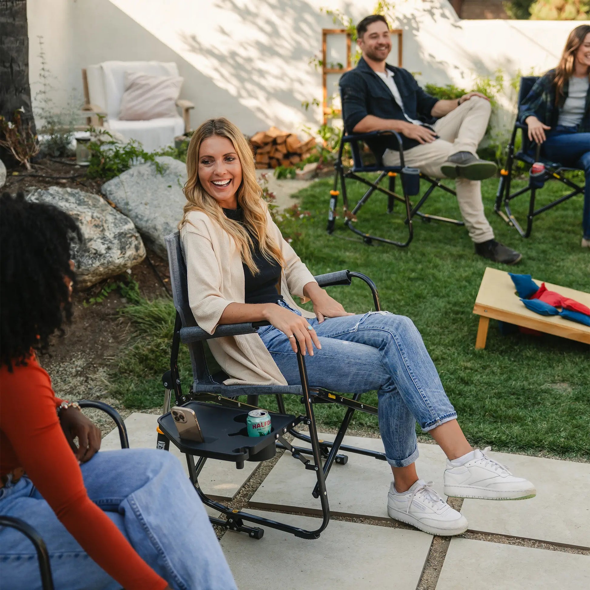 Patented Spring-Action Freestyle Rocker with Side Table - Choice 853 - Freestyle Rocker Portable Outdoor Folding Chair Detail