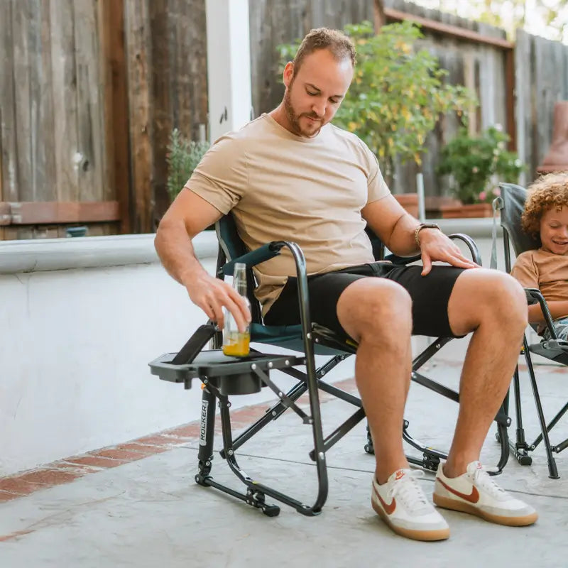 Patented Spring-Action Freestyle Rocker with Side Table - Choice 853 - Freestyle Rocker Portable Outdoor Folding Chair Detail