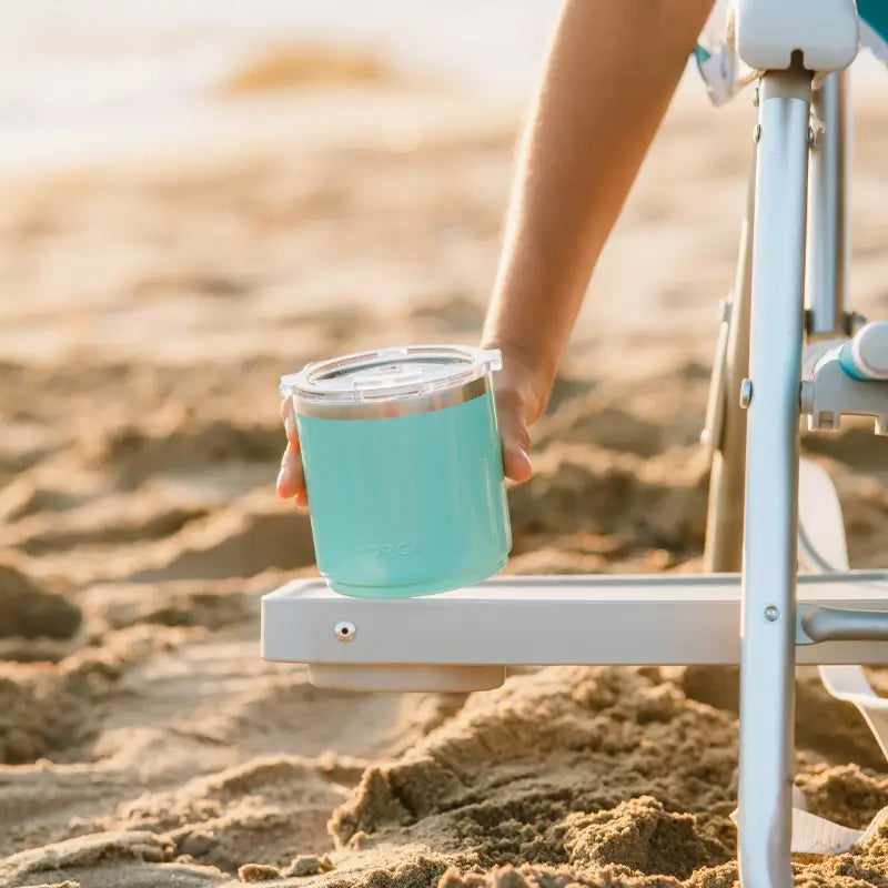 Sand-Friendly Big Surf with Slide Table - Choice 334 - Low-Profile Reclining Beach Chair with Backpack Straps Detail