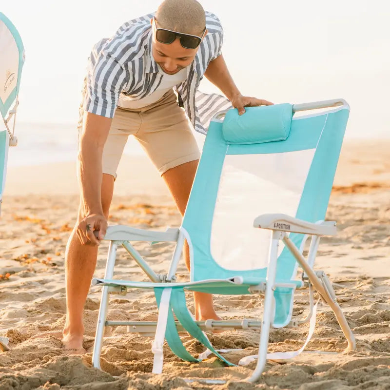 Sand-Friendly Big Surf with Slide Table - Choice 334 - Low-Profile Reclining Beach Chair with Backpack Straps Detail