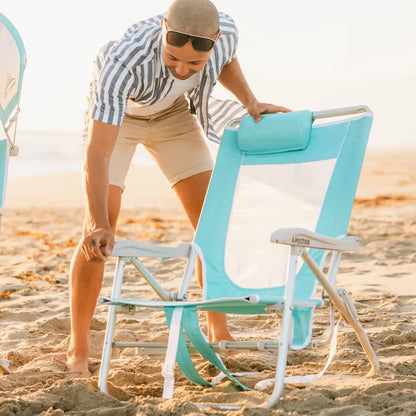 Sand-Friendly Big Surf with Slide Table - Choice 334 - Low-Profile Reclining Beach Chair with Backpack Straps Detail