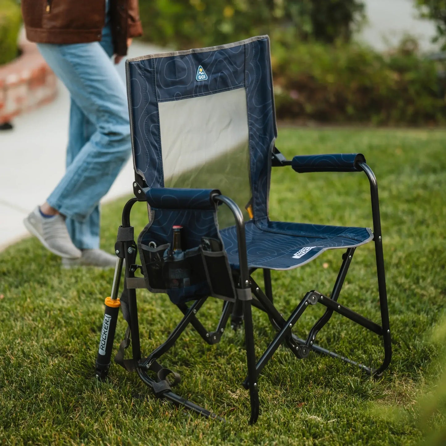 Premium All-Weather Stowaway Rocker - Choice 794 - Heavy-Duty Kickback Rocker with Beverage Holder Detail