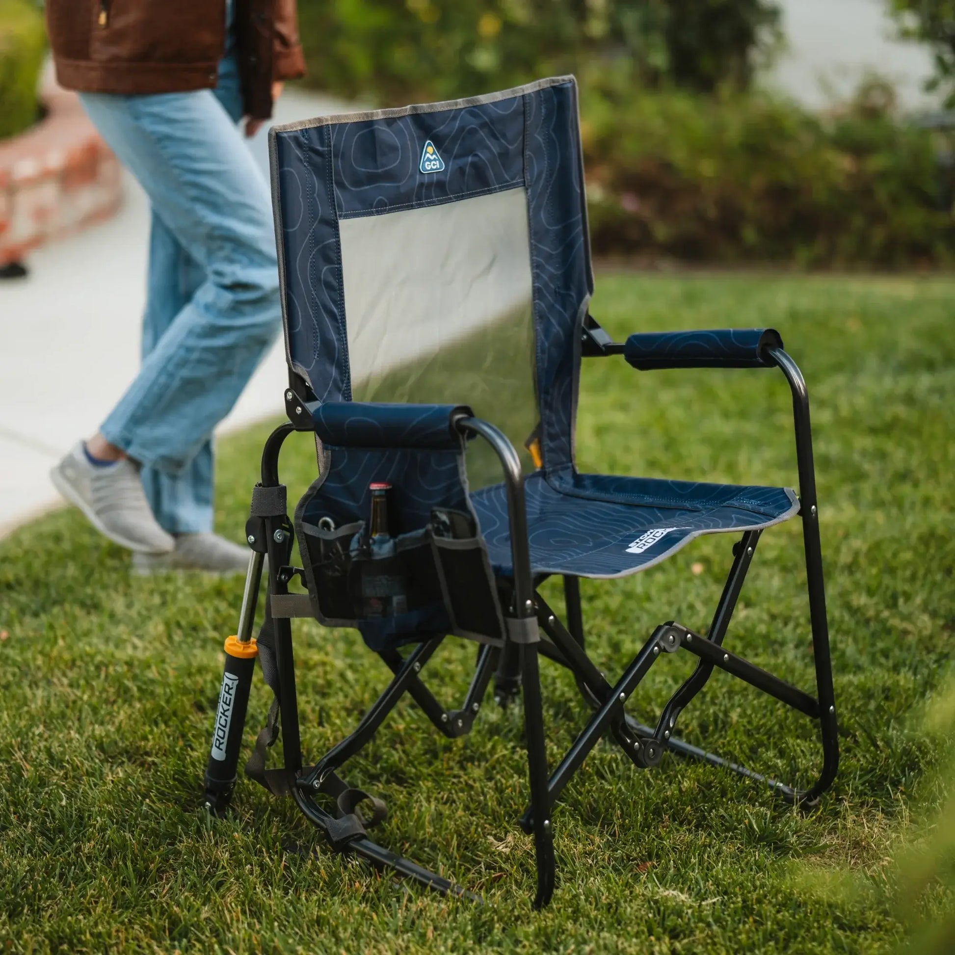 Premium All-Weather Stowaway Rocker - Choice 794 - Heavy-Duty Kickback Rocker with Beverage Holder Detail