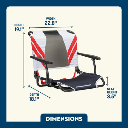 Ergonomic Back-Support Big Comfort Stadium Chair with Armrests - Choice 465 - Lightweight Folding Bleacher Chair with Cushioning Detail