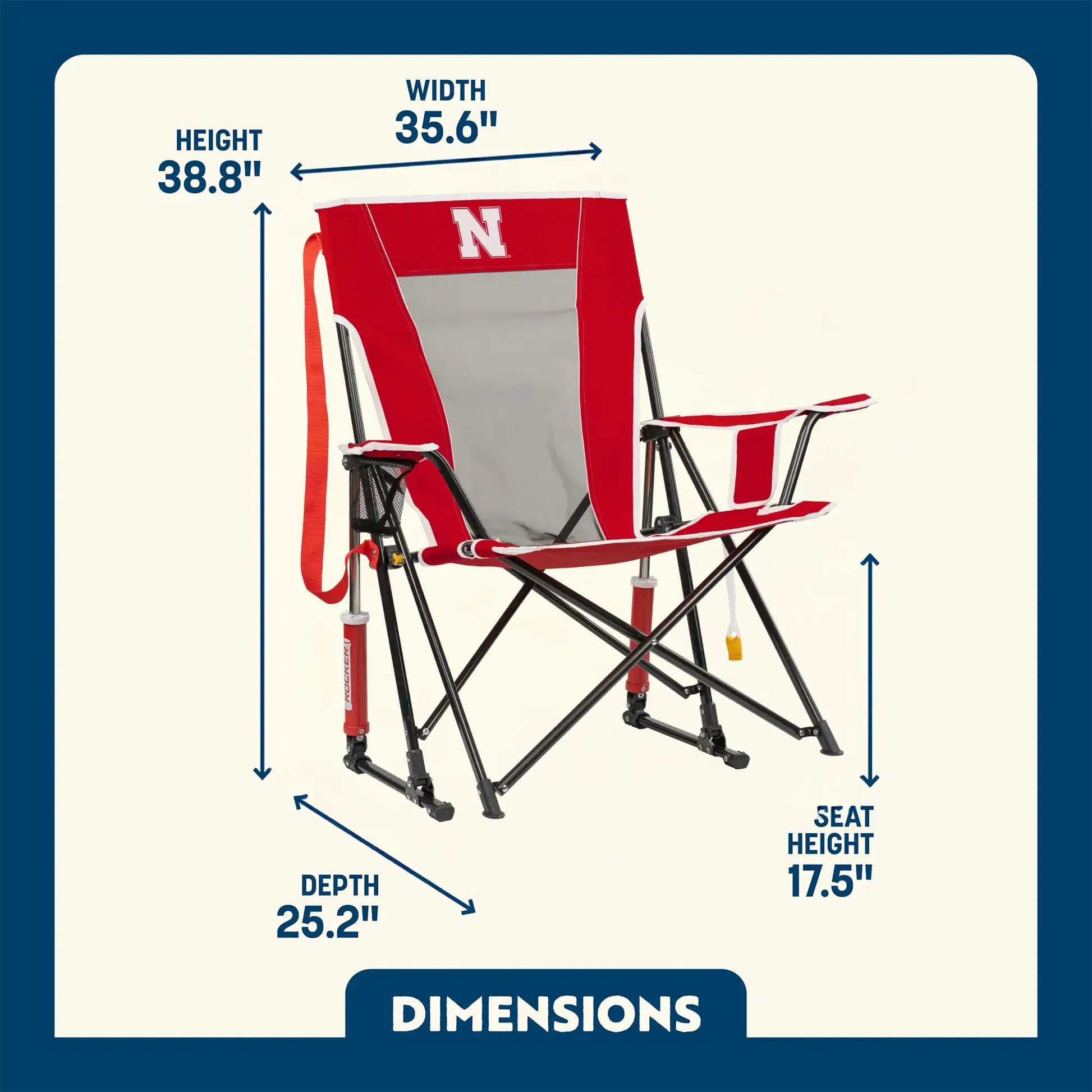 Heavy-Duty Freestyle College Comfort Pro Rocker - Nebraska Cornhuskers - Choice 161 - Freestyle Rocker Portable Outdoor Folding Chair Detail