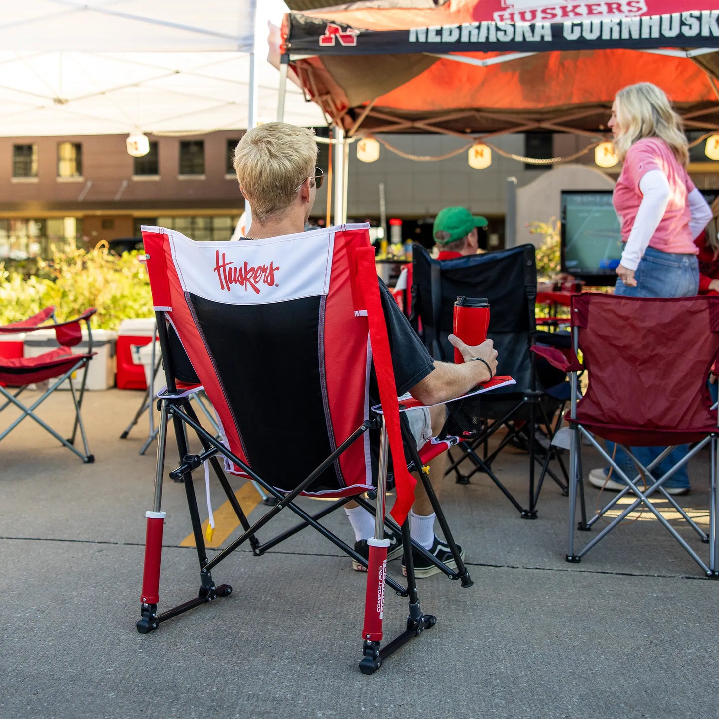 Heavy-Duty Freestyle College Comfort Pro Rocker - Nebraska Cornhuskers - Choice 161 - Freestyle Rocker Portable Outdoor Folding Chair Detail