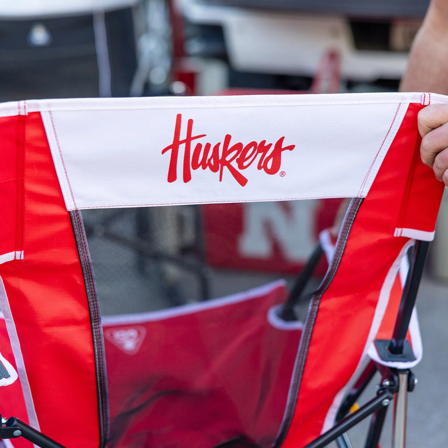 Heavy-Duty Freestyle College Comfort Pro Rocker - Nebraska Cornhuskers - Choice 161 - Freestyle Rocker Portable Outdoor Folding Chair Detail