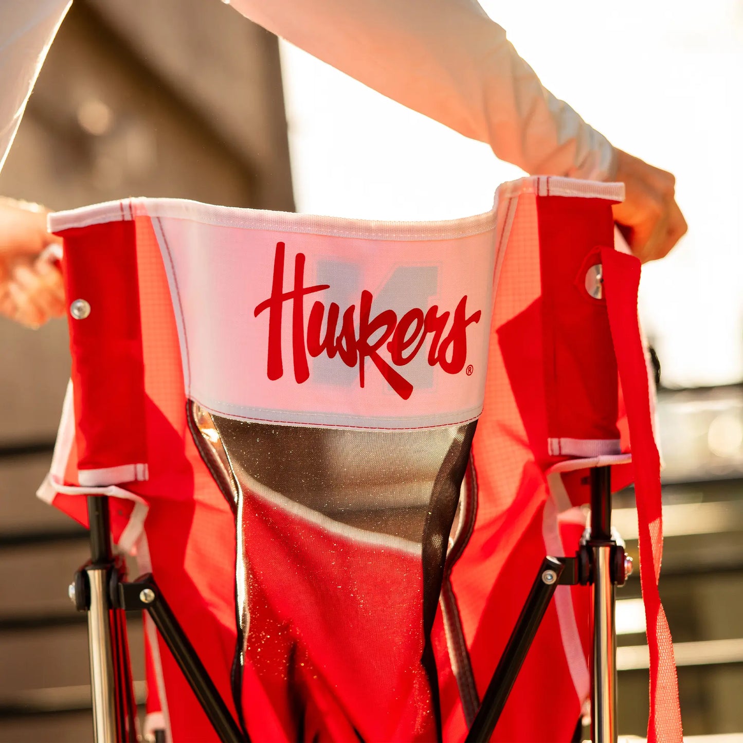 Heavy-Duty Freestyle College Comfort Pro Rocker - Nebraska Cornhuskers - Choice 161 - Freestyle Rocker Portable Outdoor Folding Chair Detail