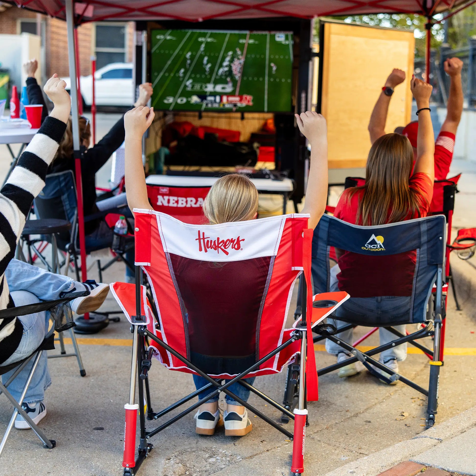 Heavy-Duty Freestyle College Comfort Pro Rocker - Nebraska Cornhuskers - Choice 161 - Freestyle Rocker Portable Outdoor Folding Chair Detail