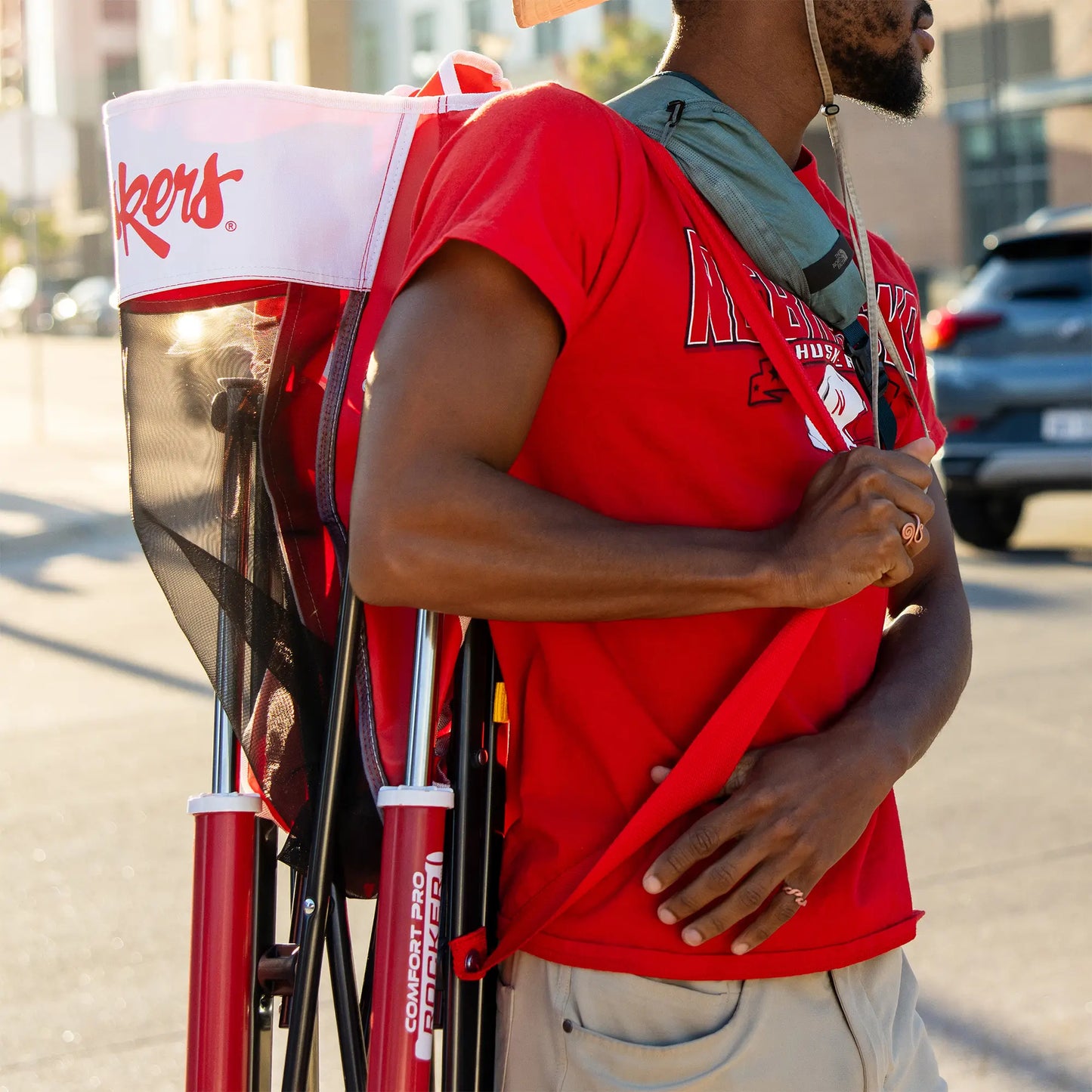 Heavy-Duty Freestyle College Comfort Pro Rocker - Nebraska Cornhuskers - Choice 161 - Freestyle Rocker Portable Outdoor Folding Chair Detail