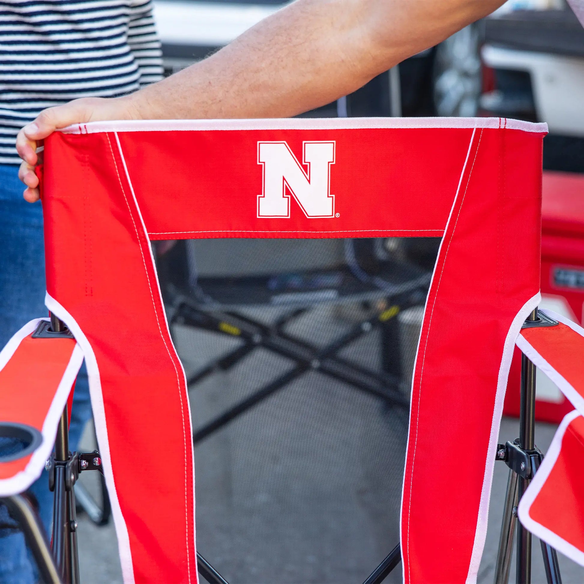Heavy-Duty Freestyle College Comfort Pro Rocker - Nebraska Cornhuskers - Choice 161 - Freestyle Rocker Portable Outdoor Folding Chair Detail