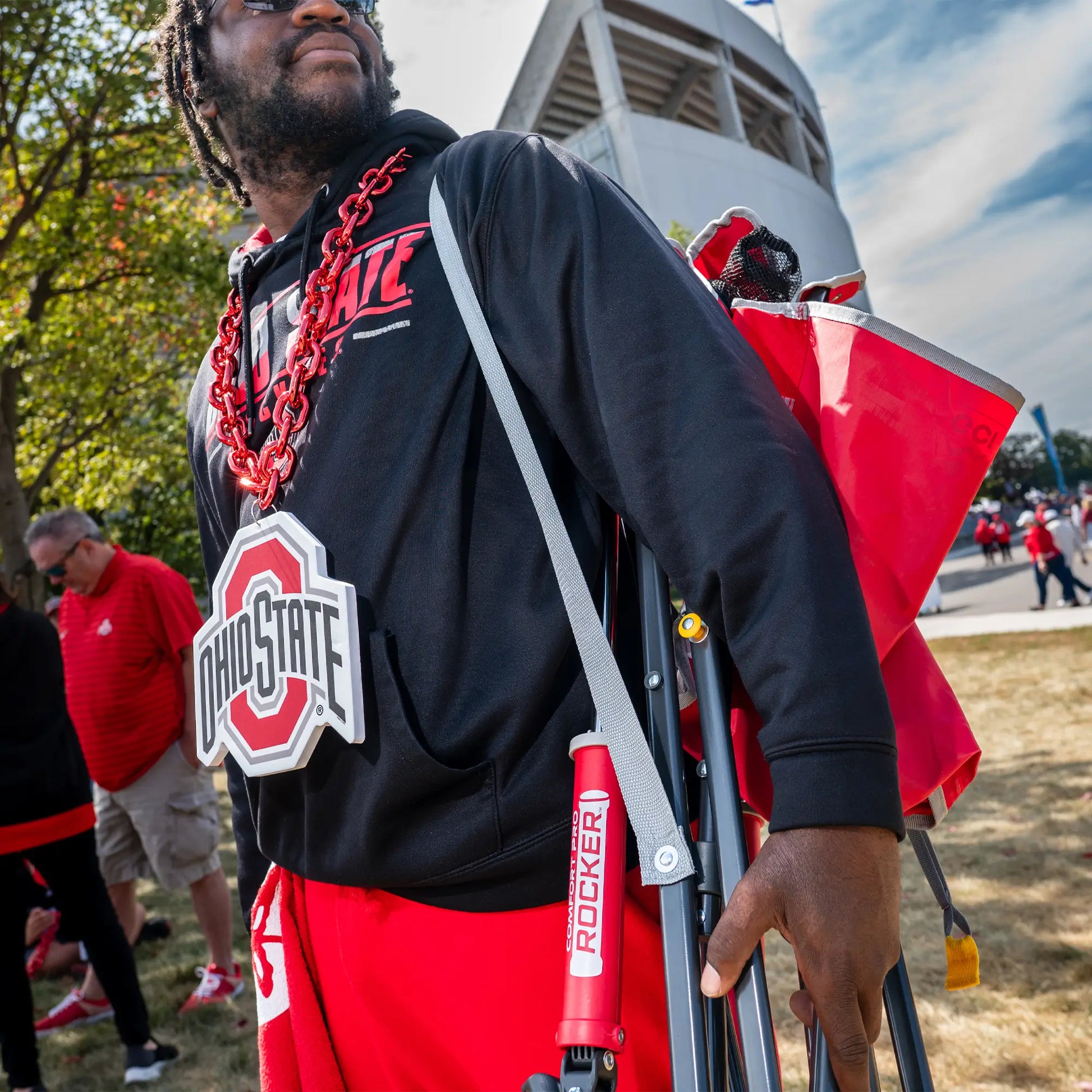 Patented Spring-Action College Comfort Pro Rocker - Ohio State Buckeyes - Choice 676 - Freestyle Rocker Portable Outdoor Folding Chair Detail