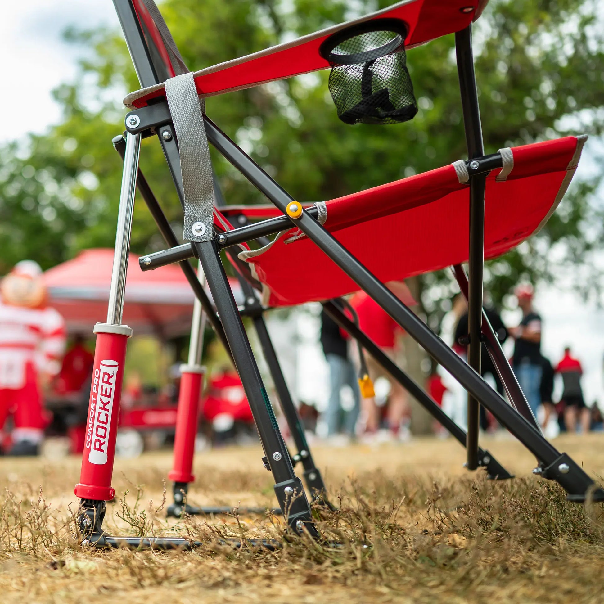 Patented Spring-Action College Comfort Pro Rocker - Ohio State Buckeyes - Choice 676 - Freestyle Rocker Portable Outdoor Folding Chair Detail