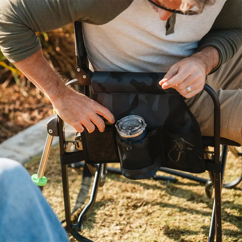Premium All-Weather Stowaway Rocker - Choice 794 - Heavy-Duty Kickback Rocker with Beverage Holder Detail