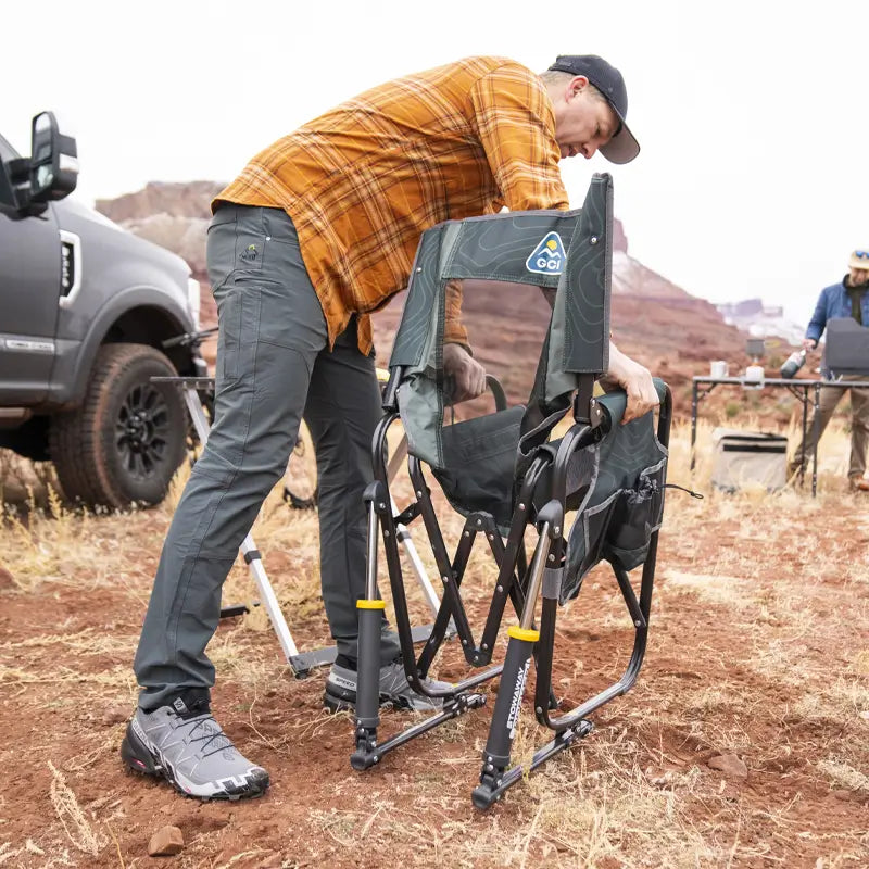 Premium All-Weather Stowaway Rocker - Choice 794 - Heavy-Duty Kickback Rocker with Beverage Holder Detail