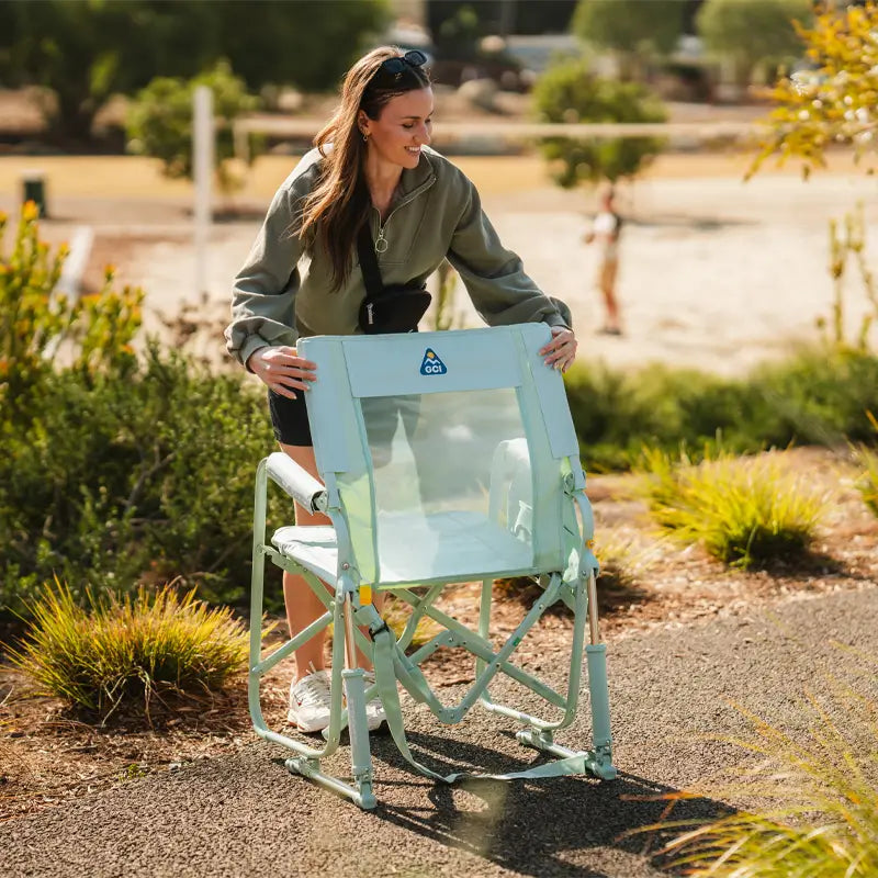 Premium All-Weather Stowaway Rocker - Choice 794 - Heavy-Duty Kickback Rocker with Beverage Holder Detail
