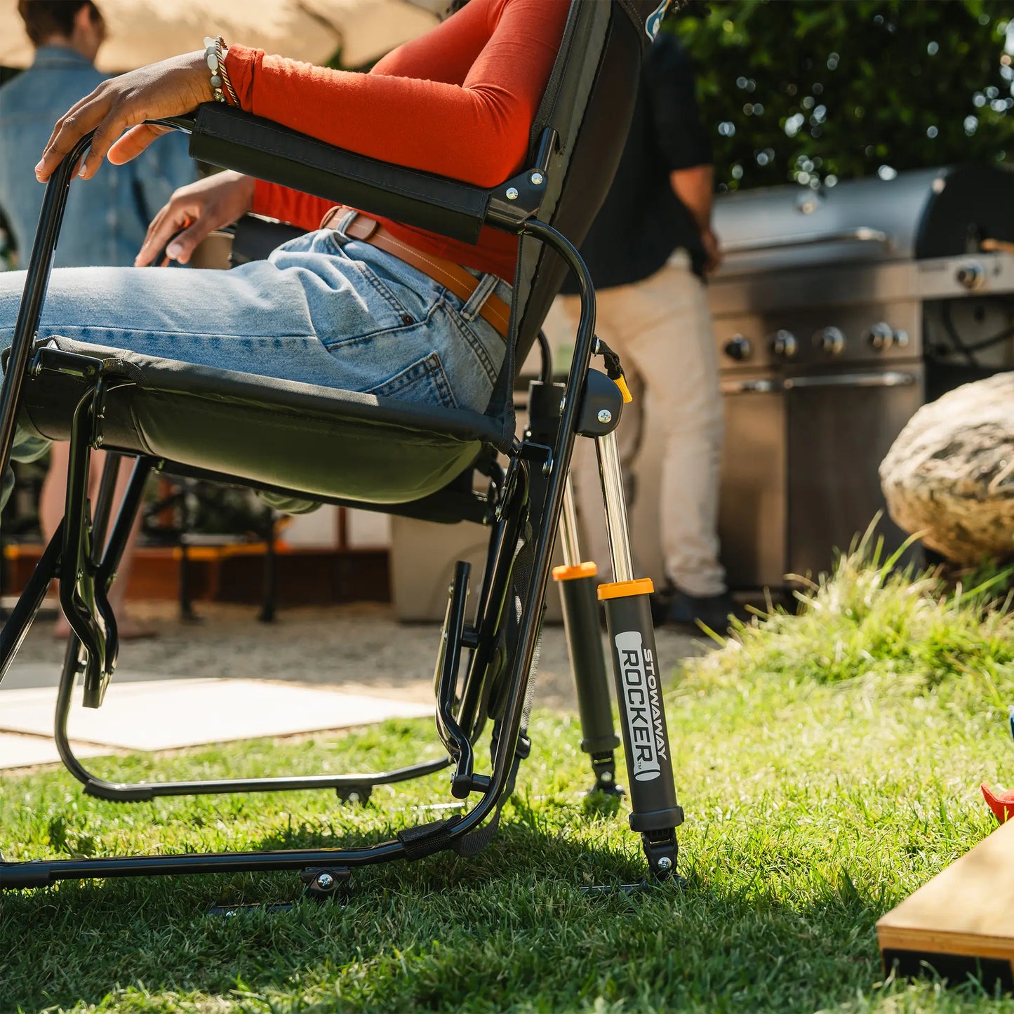 Premium All-Weather Stowaway Rocker - Choice 794 - Heavy-Duty Kickback Rocker with Beverage Holder Detail