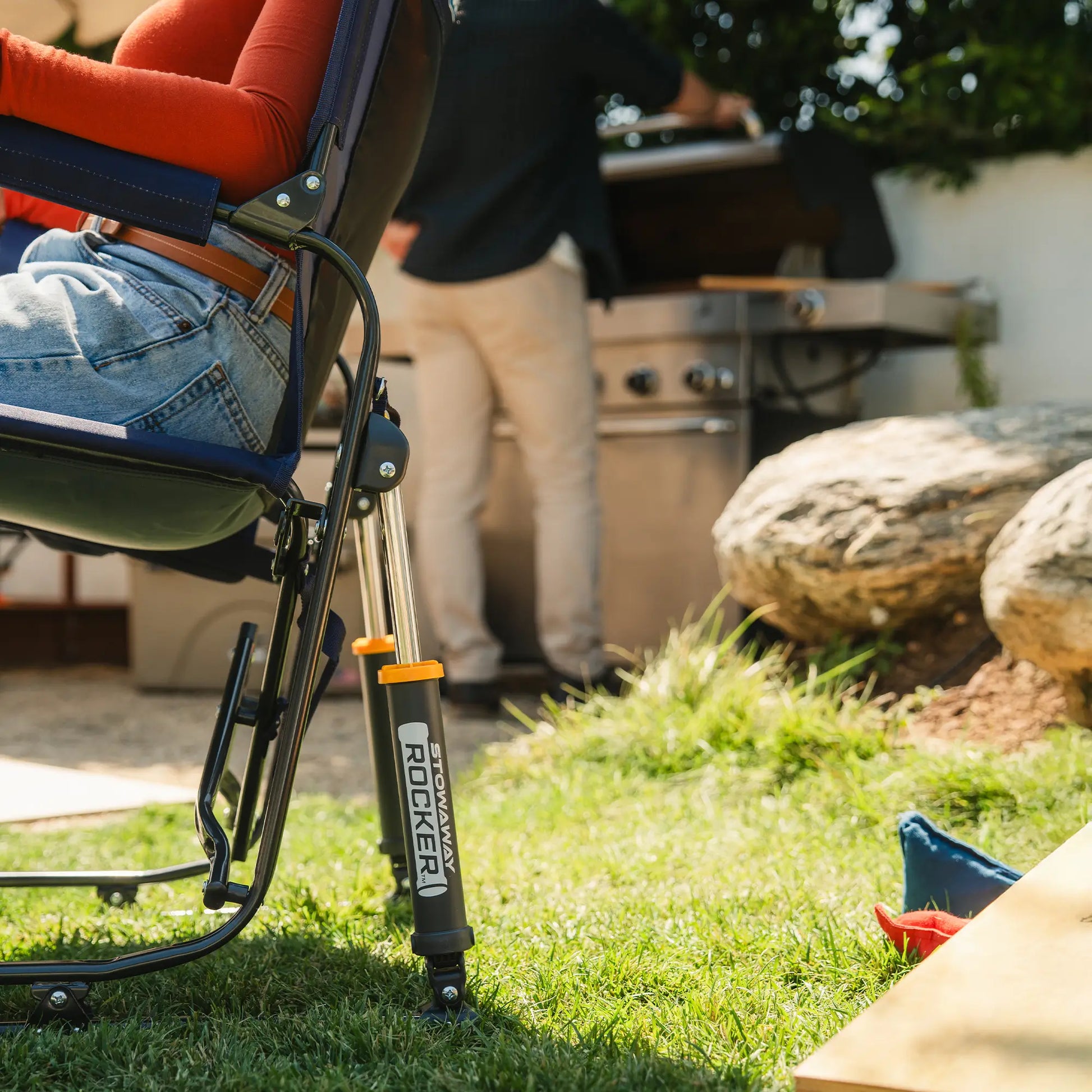 Premium All-Weather Stowaway Rocker - Choice 794 - Heavy-Duty Kickback Rocker with Beverage Holder Detail