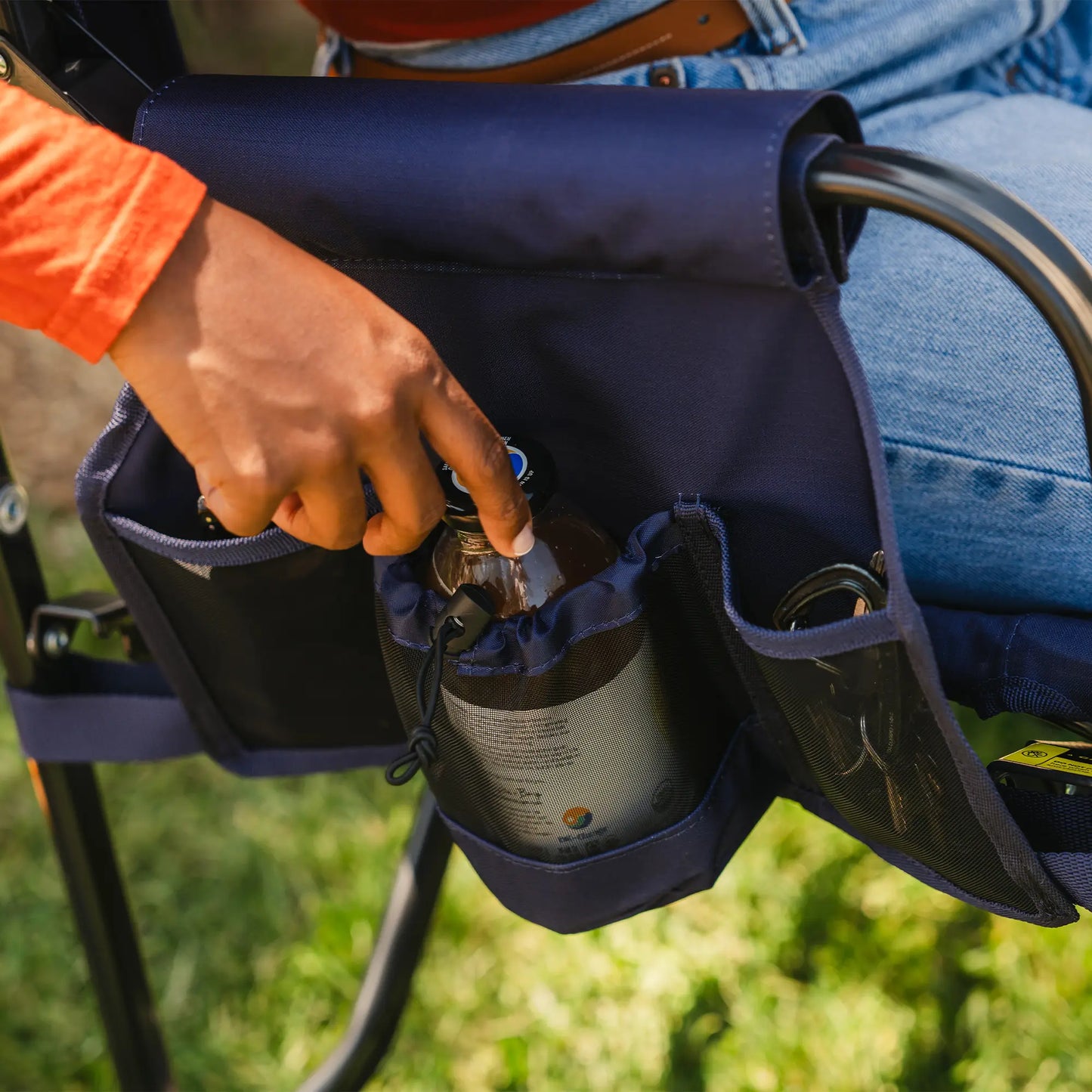 Premium All-Weather Stowaway Rocker - Choice 794 - Heavy-Duty Kickback Rocker with Beverage Holder Detail
