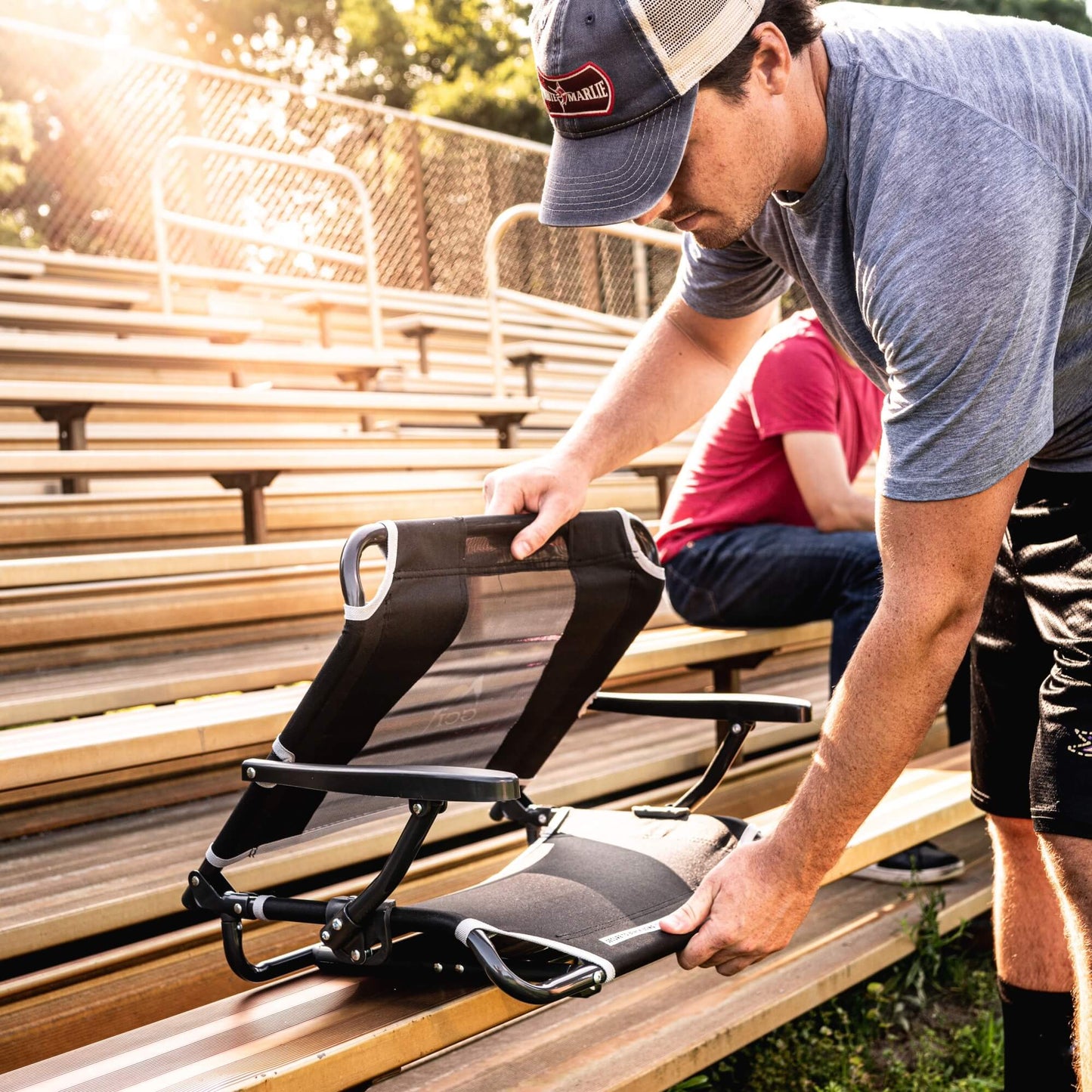 Ergonomic Back-Support Big Comfort Stadium Chair with Armrests - Choice 465 - Lightweight Folding Bleacher Chair with Cushioning Detail