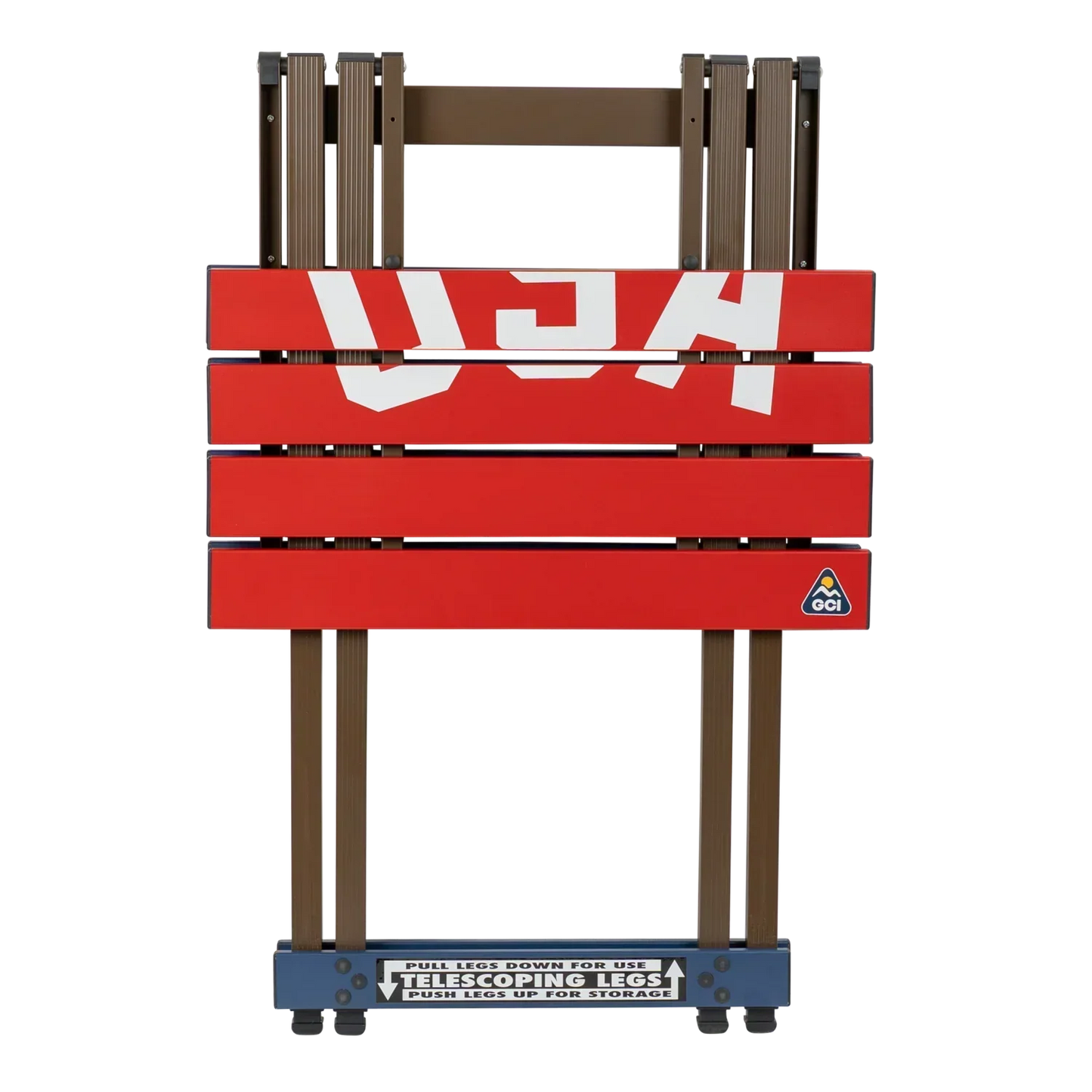 Heavy-Duty Grilling Compact Camp Table 20 - USA Anniversary Deluxe - Choice 757 - Slim-Fold Outdoor Cook Station with Storage Shelves Detail