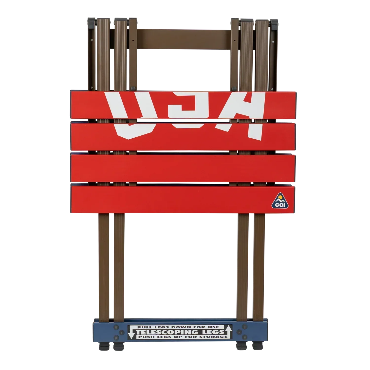 Heavy-Duty Grilling Compact Camp Table 20 - USA Anniversary Deluxe - Choice 757 - Slim-Fold Outdoor Cook Station with Storage Shelves Detail