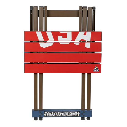 Heavy-Duty Grilling Compact Camp Table 20 - USA Anniversary Deluxe - Choice 757 - Slim-Fold Outdoor Cook Station with Storage Shelves Detail