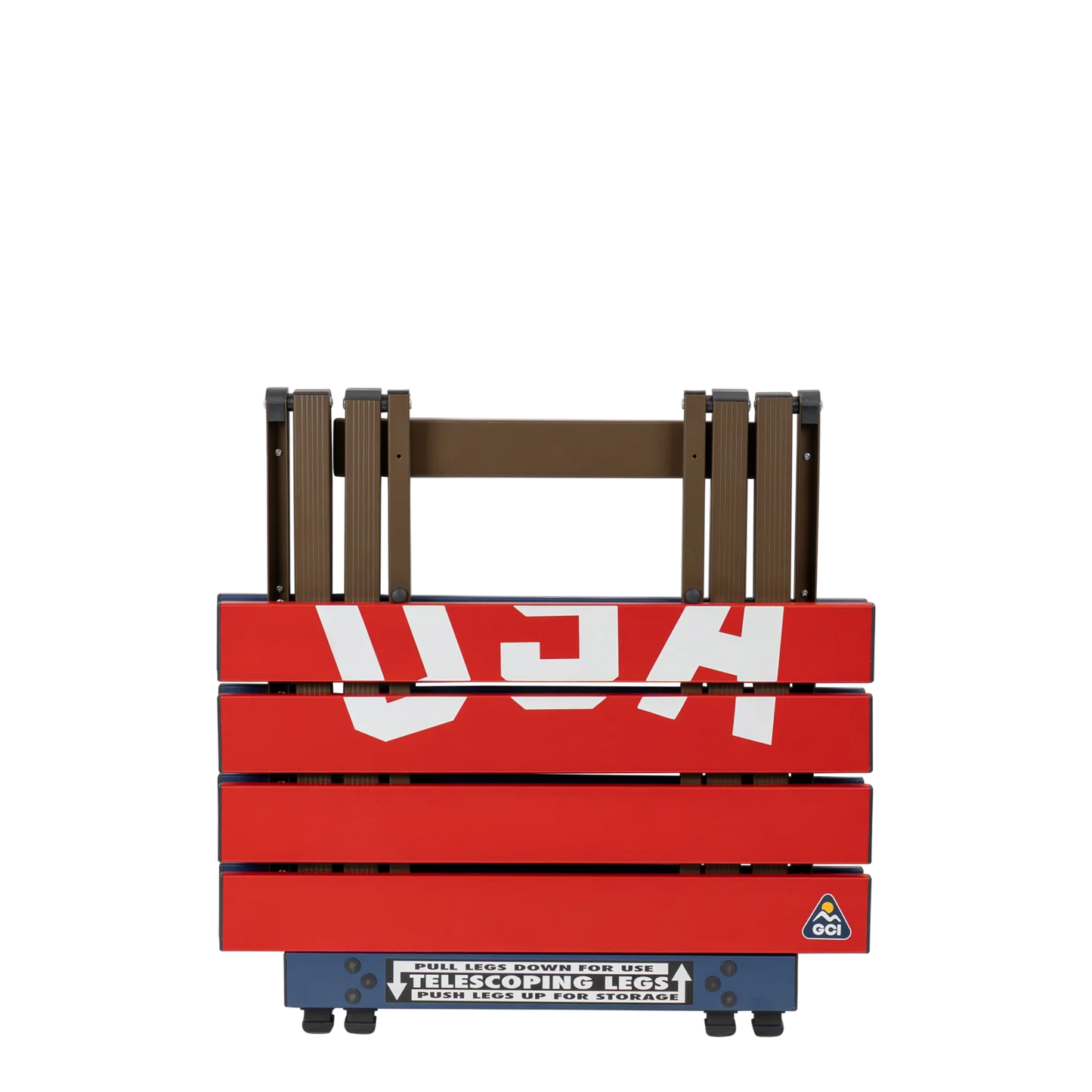 Heavy-Duty Grilling Compact Camp Table 20 - USA Anniversary Deluxe - Choice 757 - Slim-Fold Outdoor Cook Station with Storage Shelves Detail