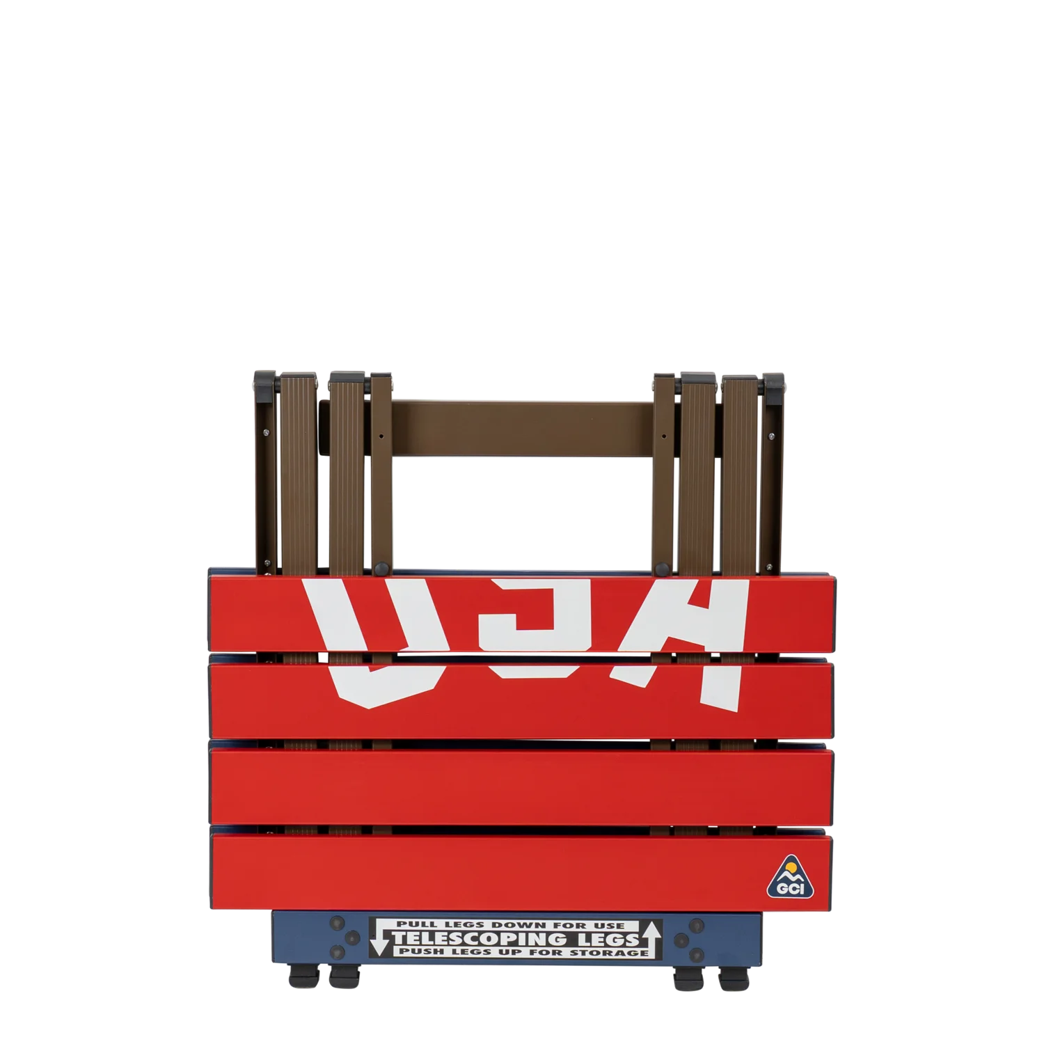 Heavy-Duty Grilling Compact Camp Table 20 - USA Anniversary Deluxe - Choice 757 - Slim-Fold Outdoor Cook Station with Storage Shelves Detail